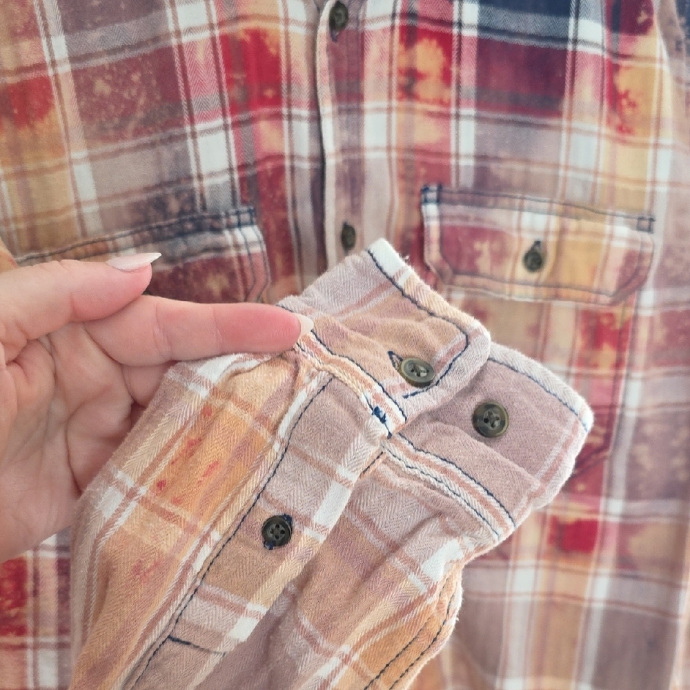 Cheveux Swag Ragz Upcycled Bleached Flannel Red White Plaid Unisex Size M Grunge - Picture 6 of 10